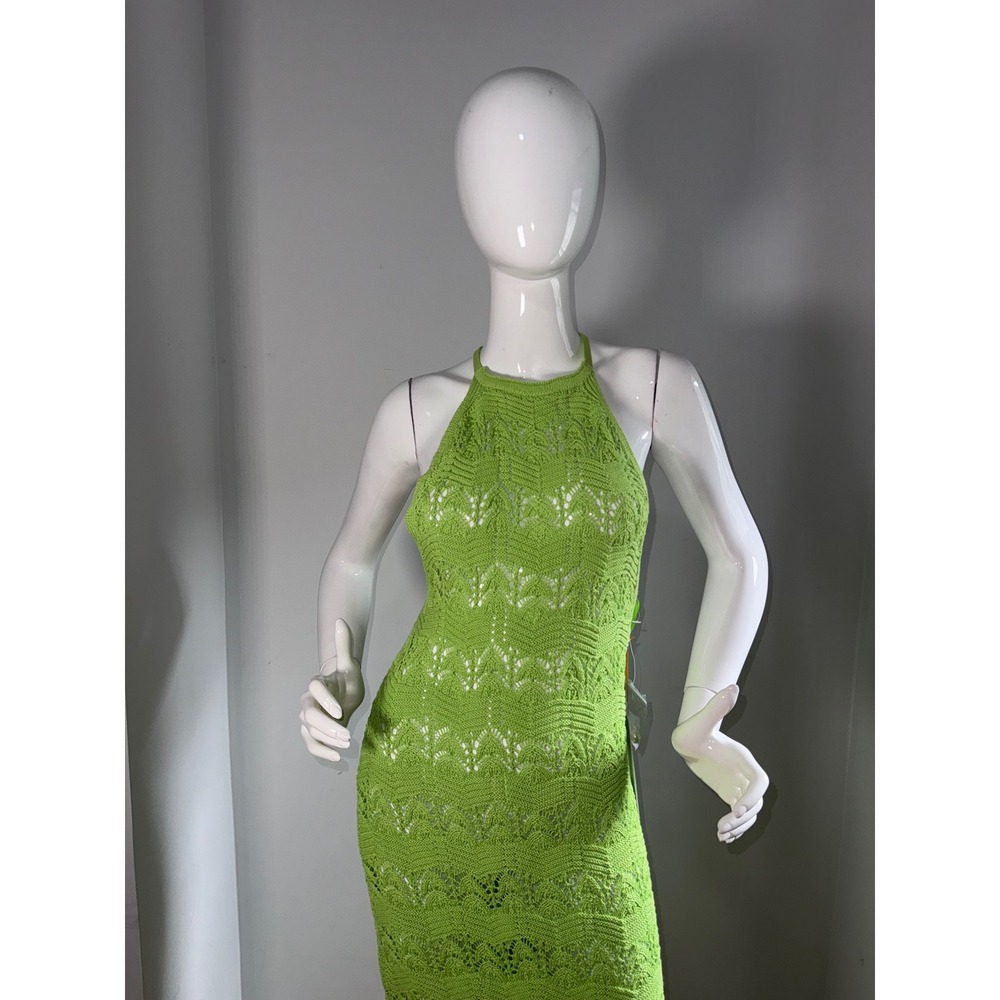 House of Harlow 1960 Neon Green Crochet Halter Maxi Dress Open Back size Sโ New - Picture 5 of 12